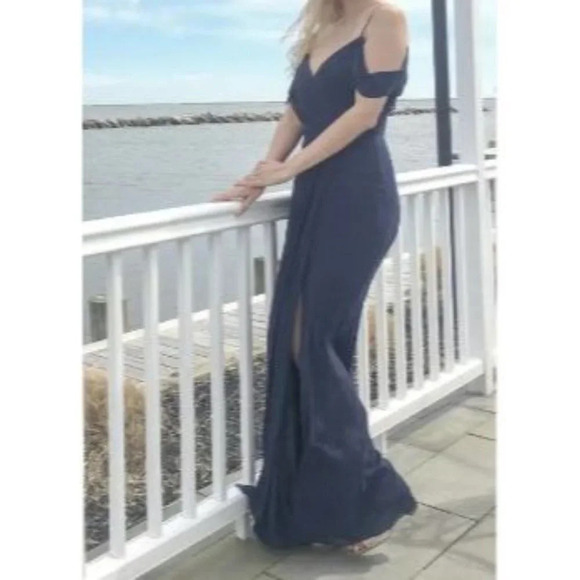 WATTERS Navy Blue Aldridge Chiffon Formal Gown $285 - Picture 2 of 9